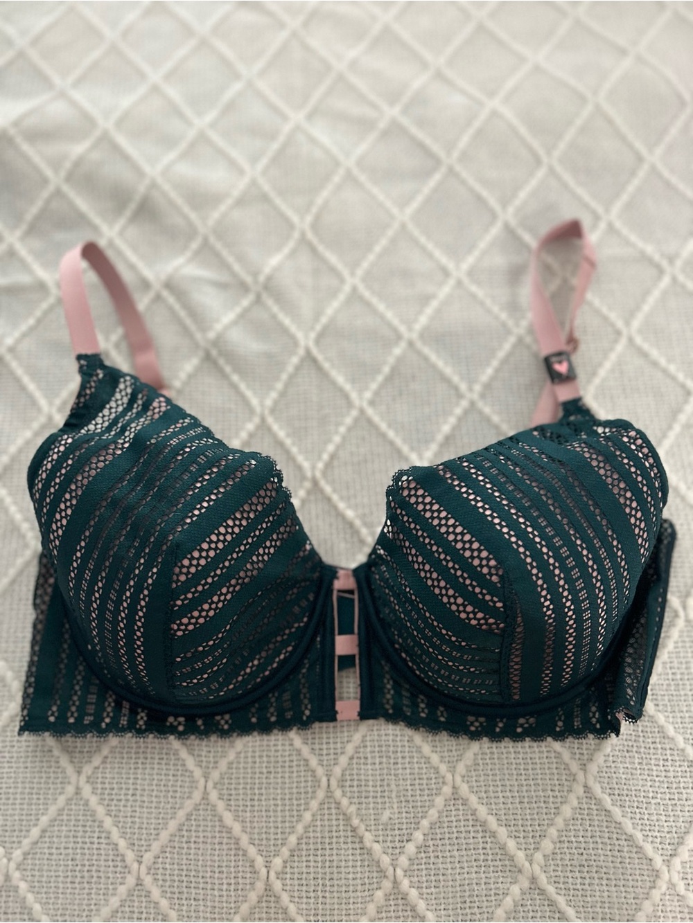 NWT (New With Tags) - Victoria's Secret Teal Lace Bra with Pink Straps